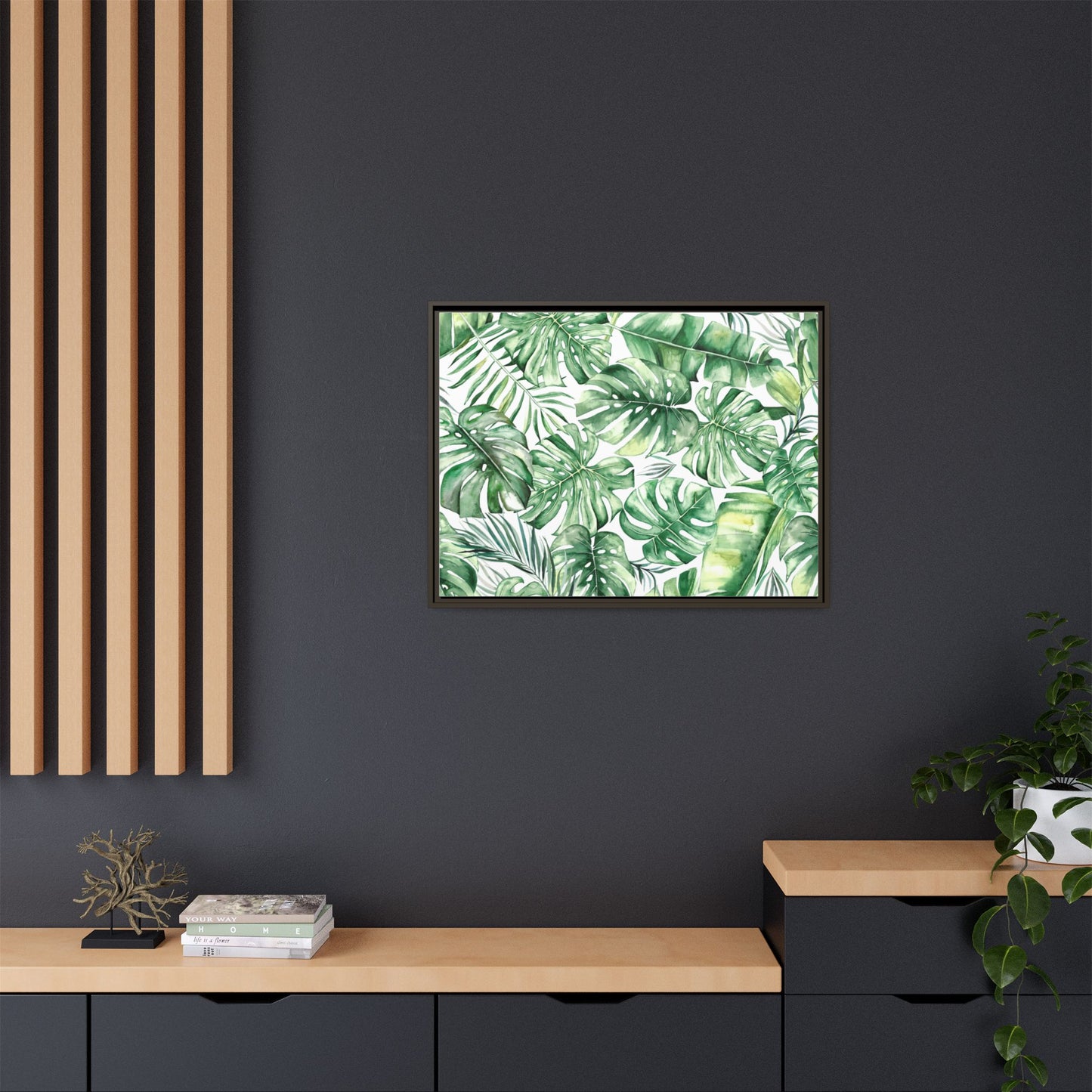 Flowers Collection - Green Wall - Matte Canvas, Framed (Multi-color)