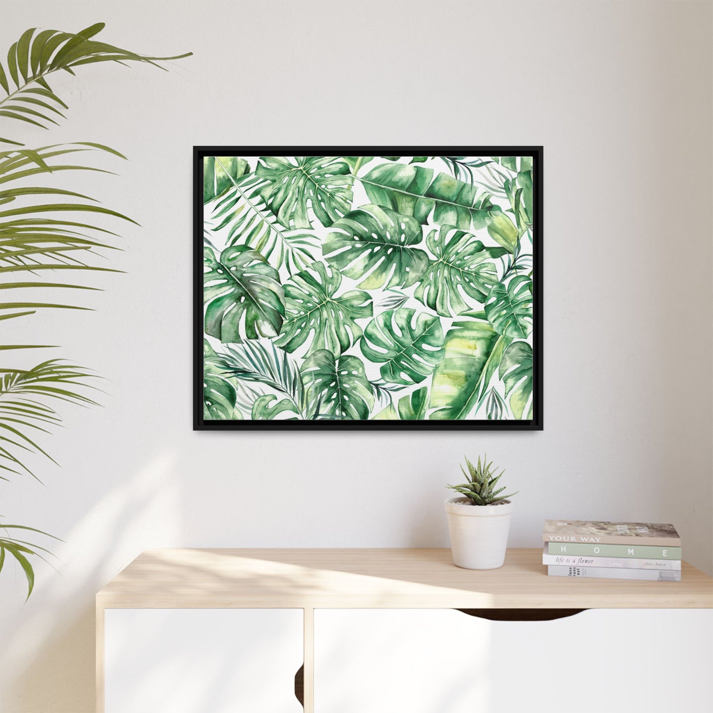 Flowers Collection - Green Wall - Matte Canvas, Framed (Multi-color)