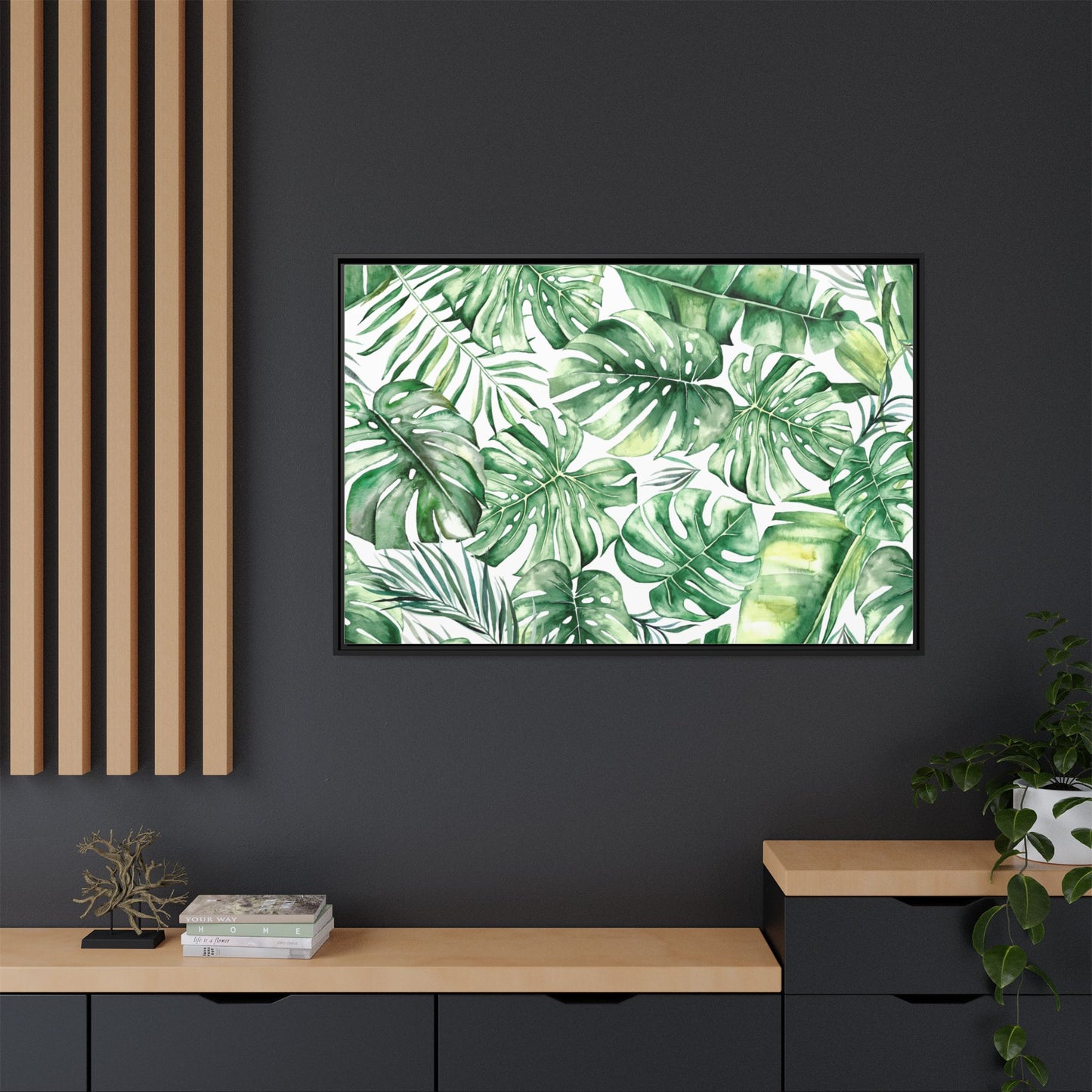 Flowers Collection - Green Wall - Matte Canvas, Framed (Multi-color)