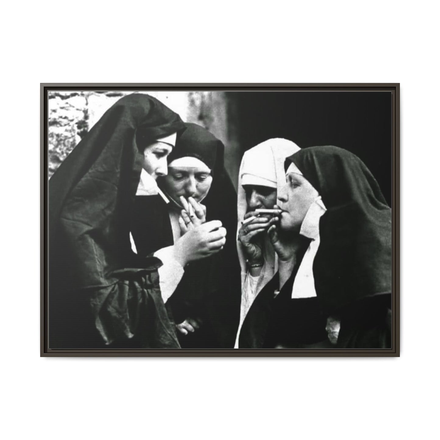 Smoking nuns - Matte Canvas, Framed (Multi-color)
