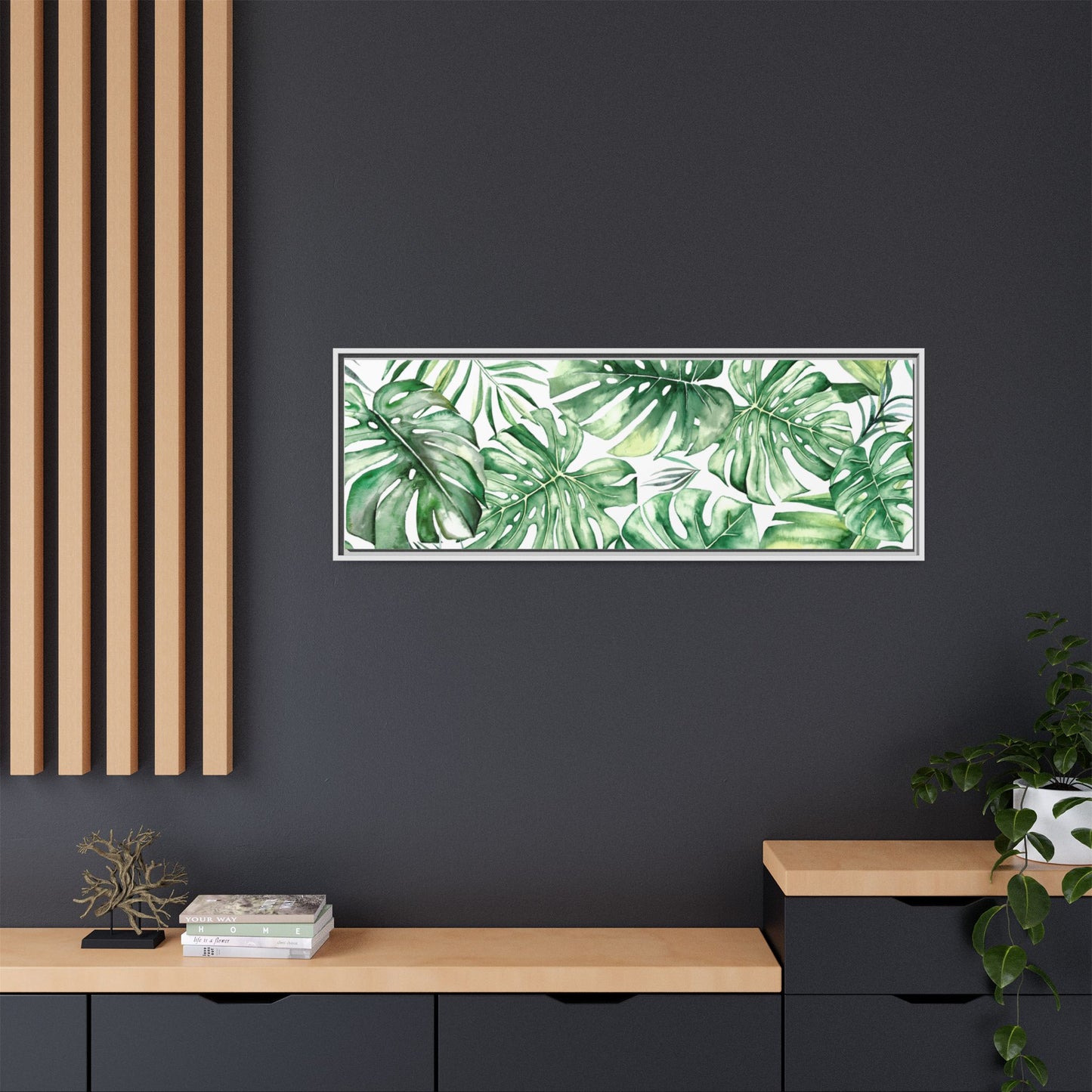 Flowers Collection - Green Wall - Matte Canvas, Framed (Multi-color)