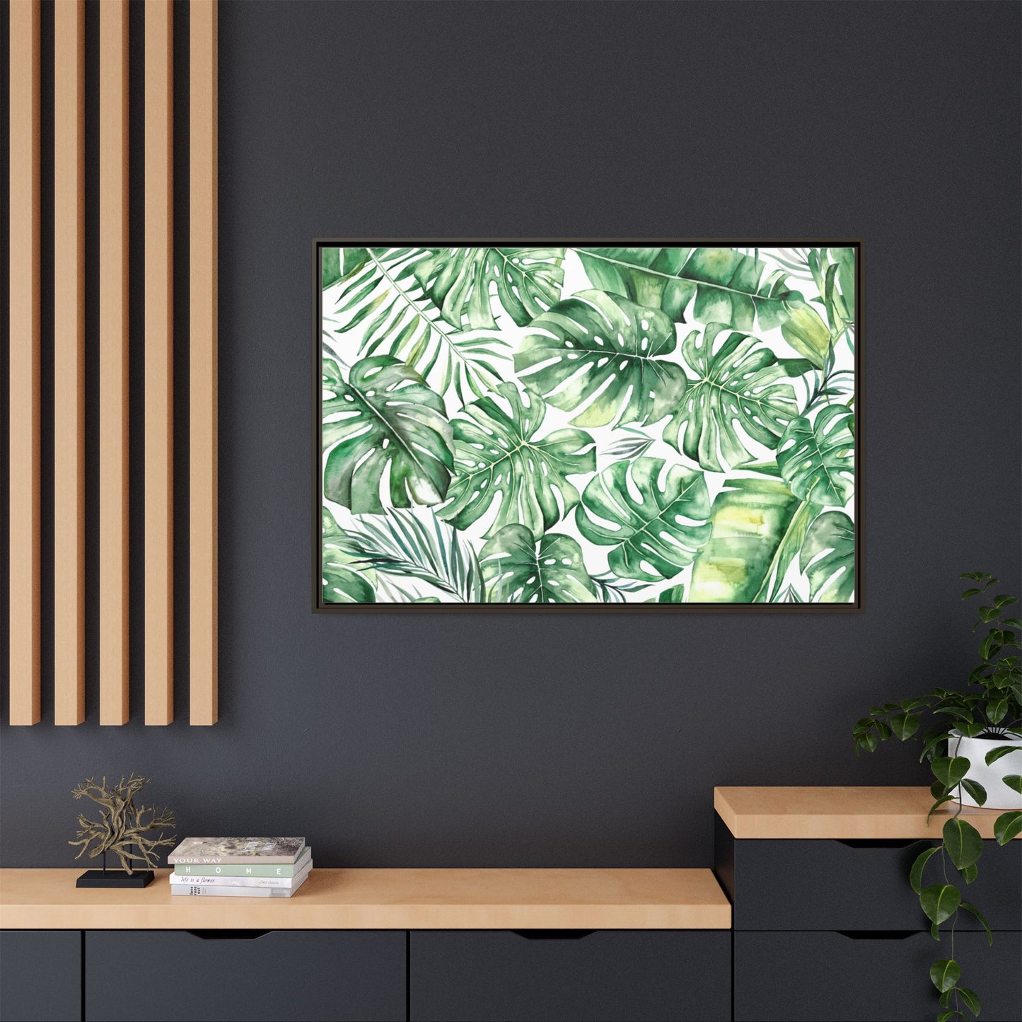 Flowers Collection - Green Wall - Matte Canvas, Framed (Multi-color)