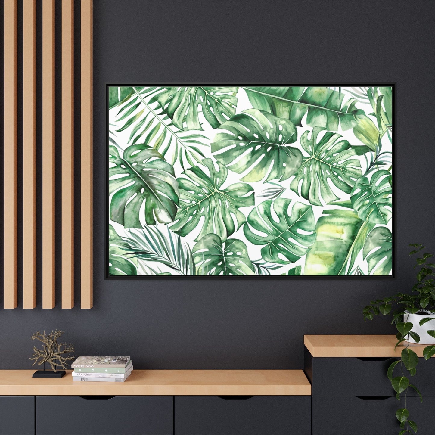 Flowers Collection - Green Wall - Matte Canvas, Framed (Multi-color)