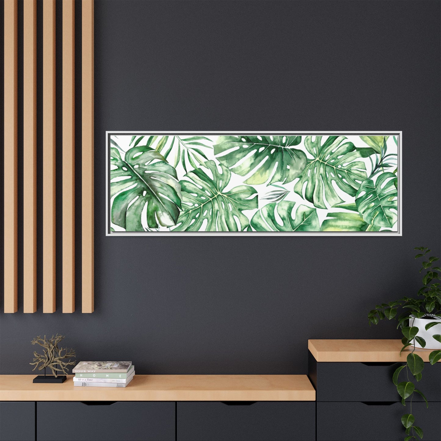 Flowers Collection - Green Wall - Matte Canvas, Framed (Multi-color)