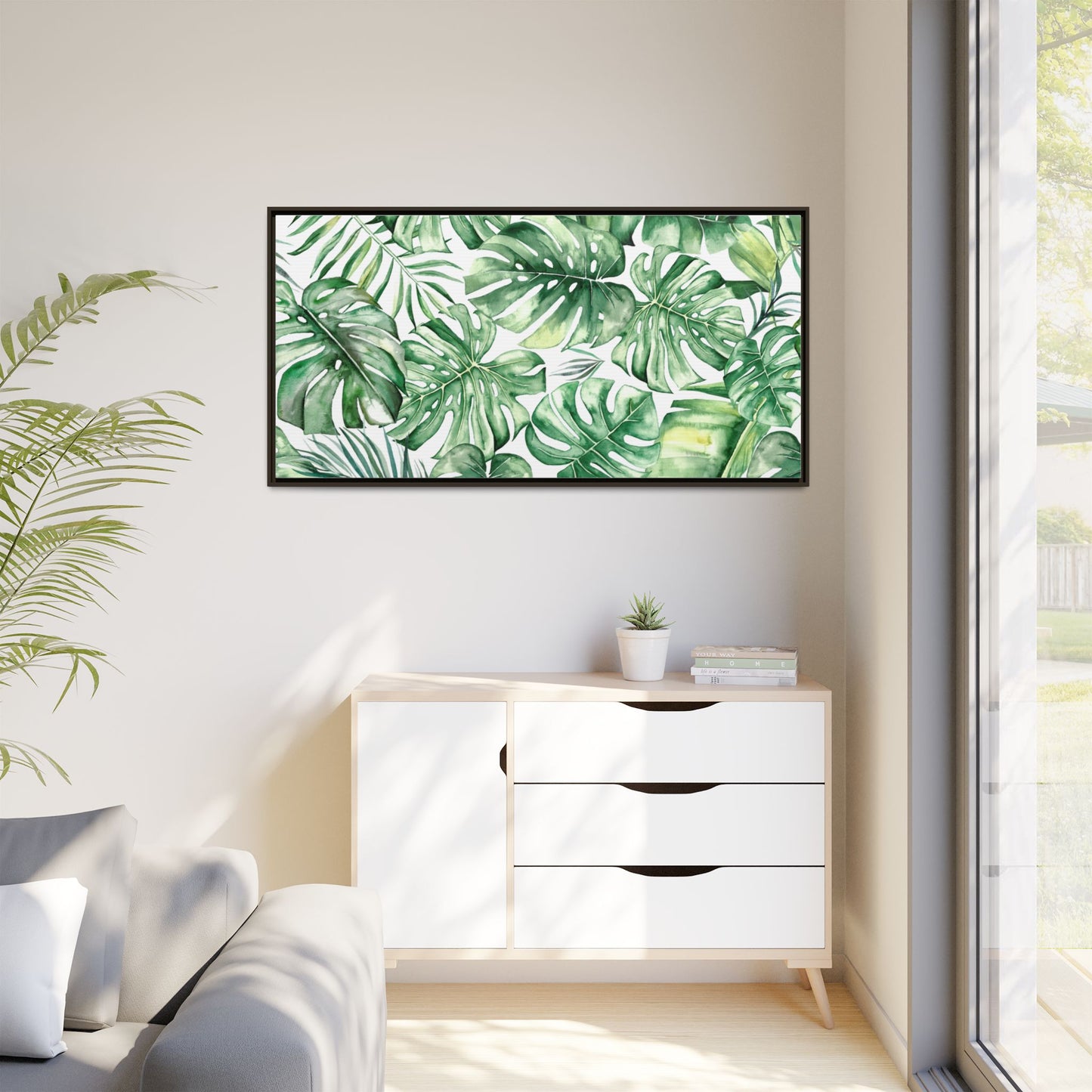 Flowers Collection - Green Wall - Matte Canvas, Framed (Multi-color)