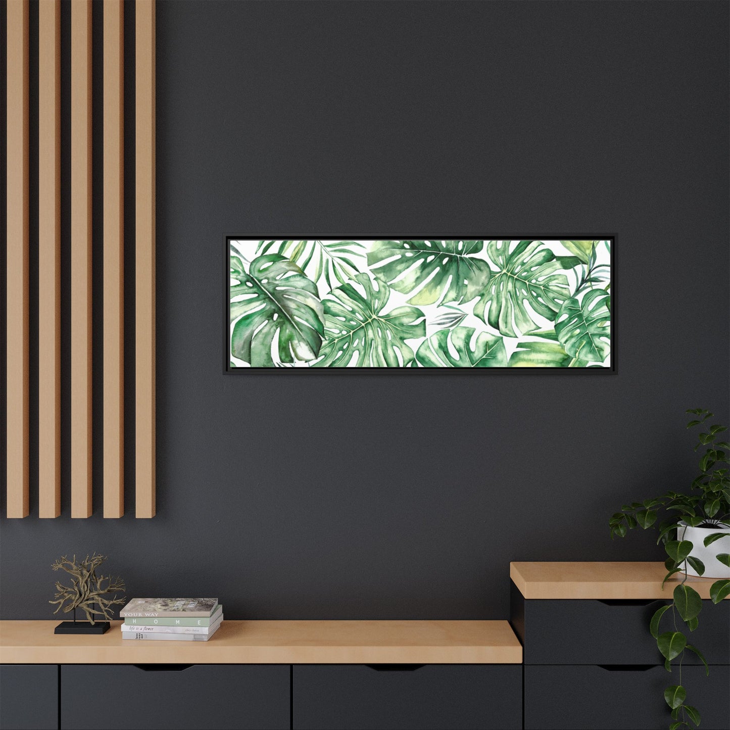 Flowers Collection - Green Wall - Matte Canvas, Framed (Multi-color)