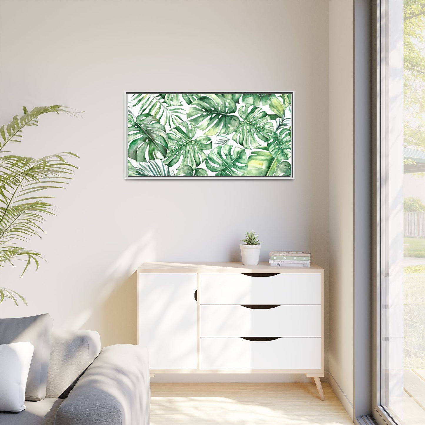 Flowers Collection - Green Wall - Matte Canvas, Framed (Multi-color)