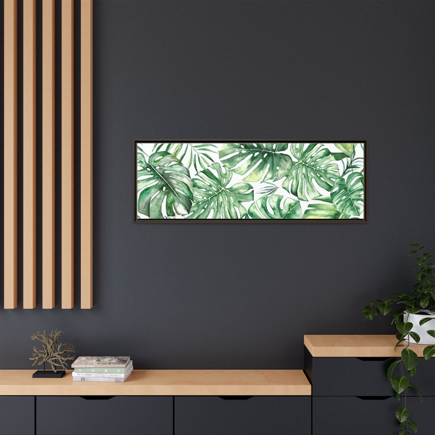Flowers Collection - Green Wall - Matte Canvas, Framed (Multi-color)