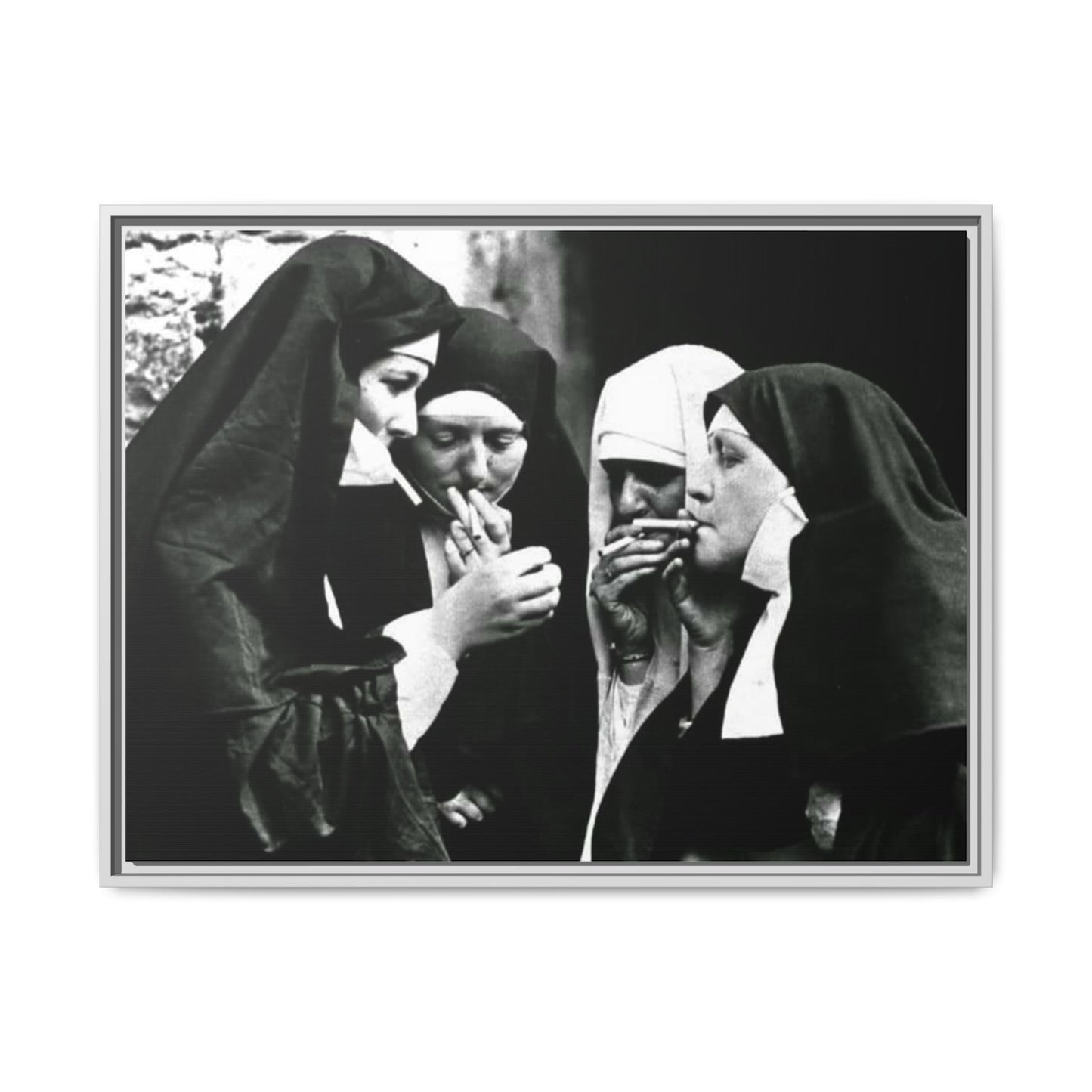 Smoking nuns - Matte Canvas, Framed (Multi-color)