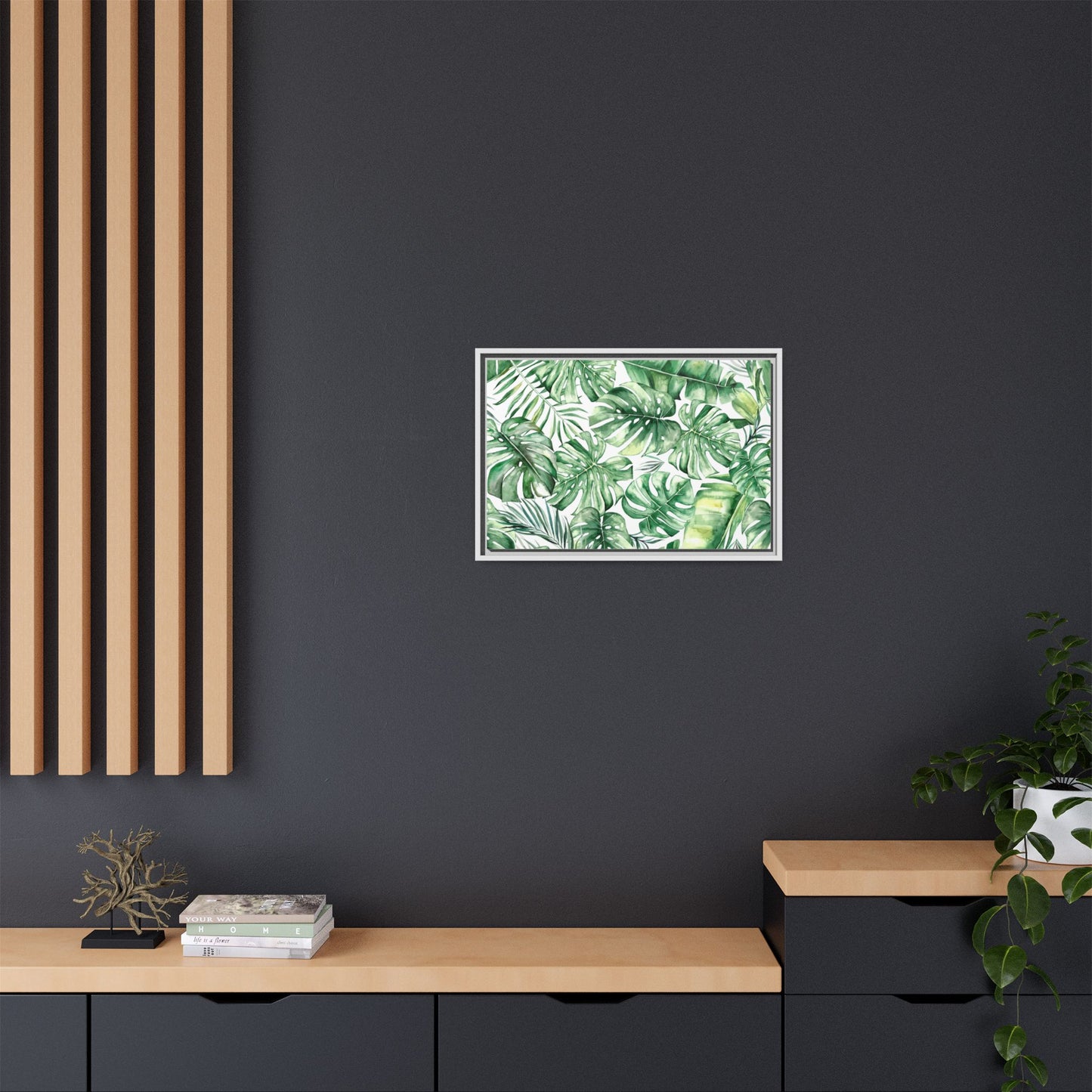 Flowers Collection - Green Wall - Matte Canvas, Framed (Multi-color)